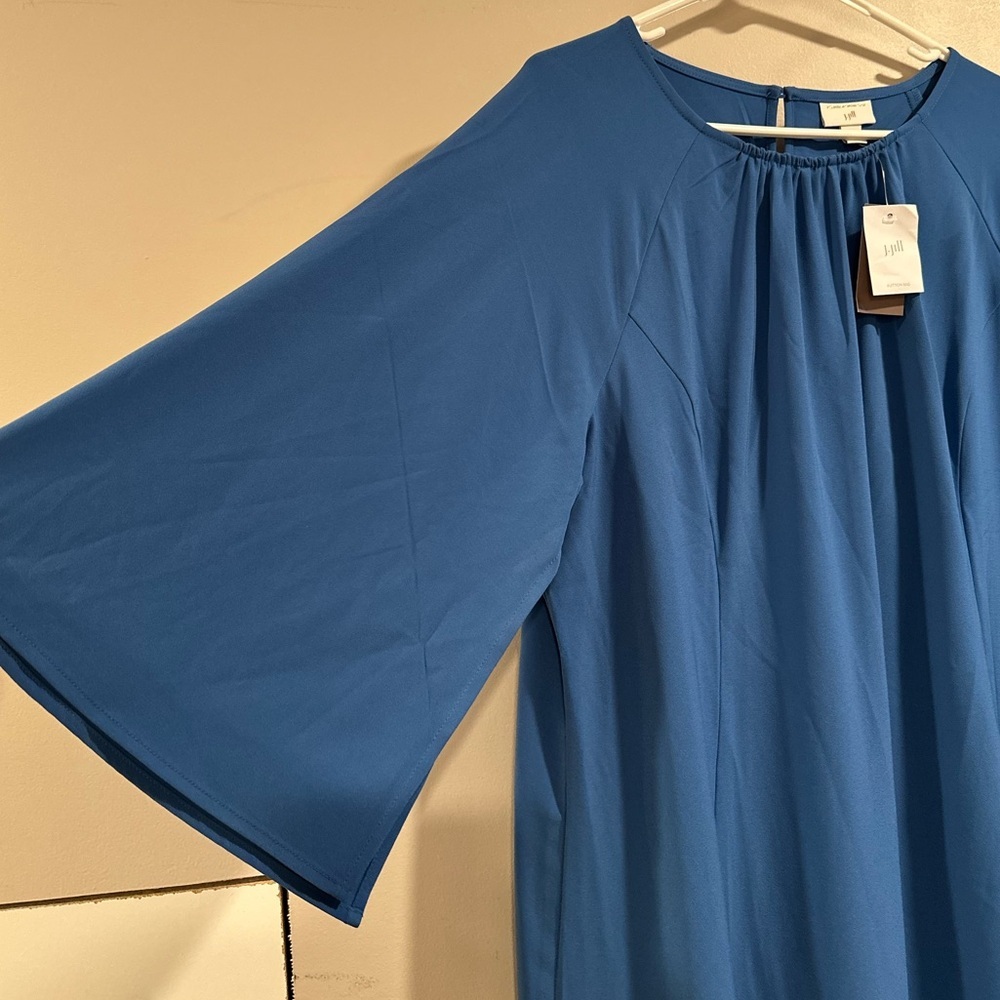 J. Jill x Christian Siriano Flared-Sleeve Dress Blue Sea XL Draped Feminine NWT - Picture 6 of 15